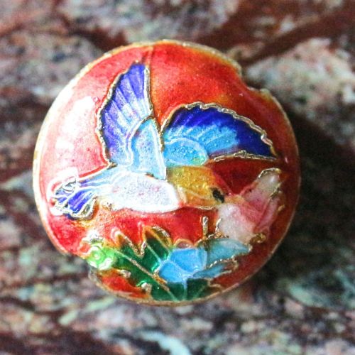 1 Handmade Cloisonne Beads Flat Round Brown