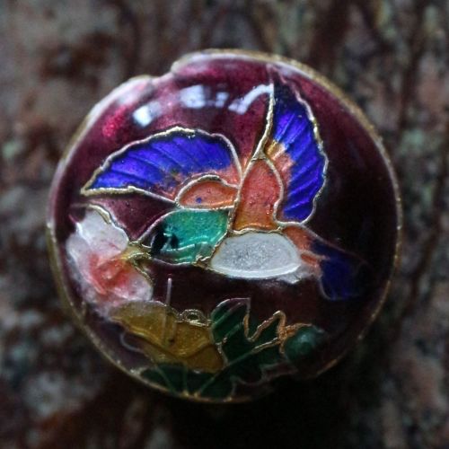 1 Handmade Cloisonne Beads Flat Round Brown