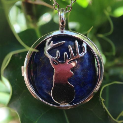 1 Natural Lapis Lazuli Deer Pendant, with Brass Diffuser Locket Findings, 3