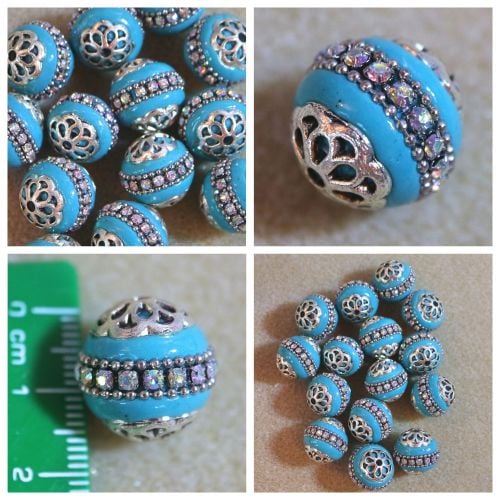 1 Blue Rhinestone Indonesia Bead