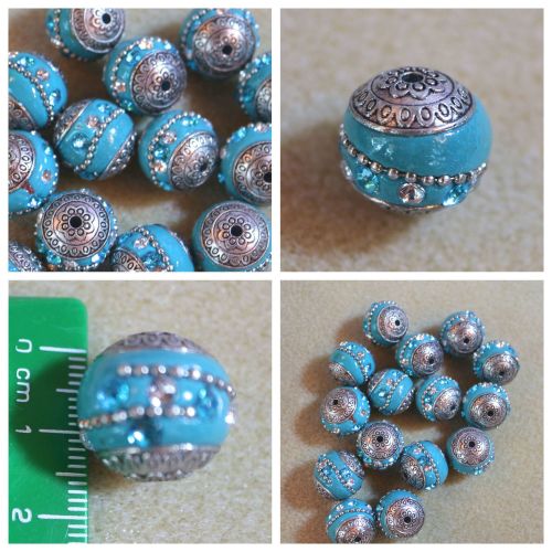 1 Blue Rhinestone Indonesia Bead