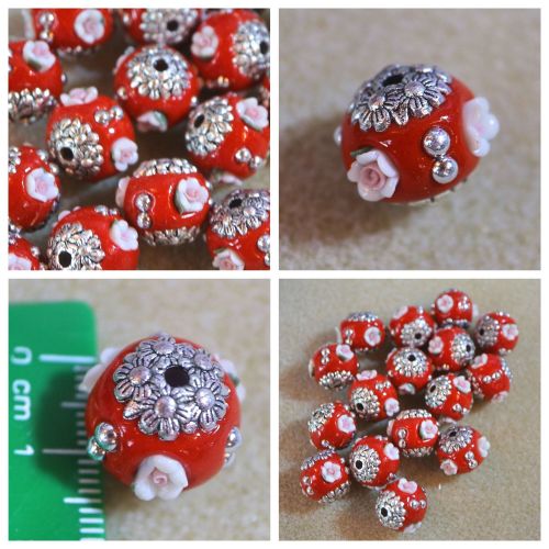1 Red Flower Indonesia Bead