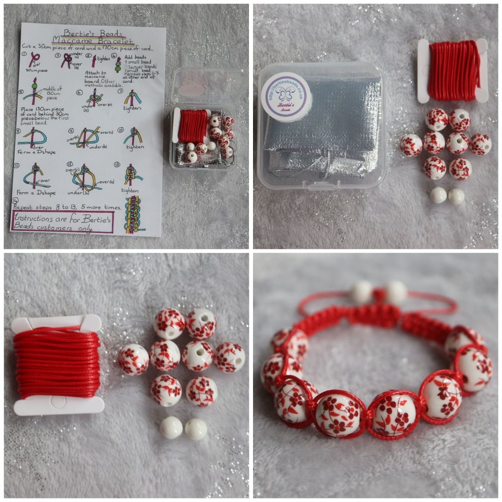 DIY Macrame Bracelet Red Bead Kit