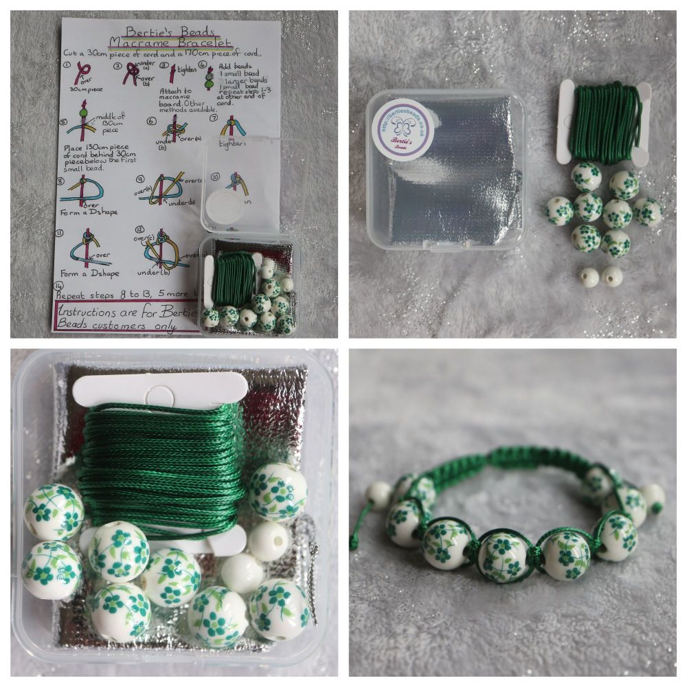 DIY Macrame Bracelet Green Bead Kit