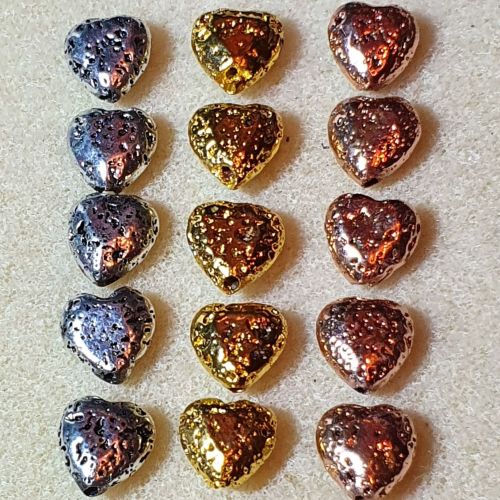 Electroplated Heart Lava Bead