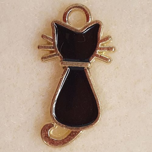Cat Black Enamel and Gold Colour Metal Charm
