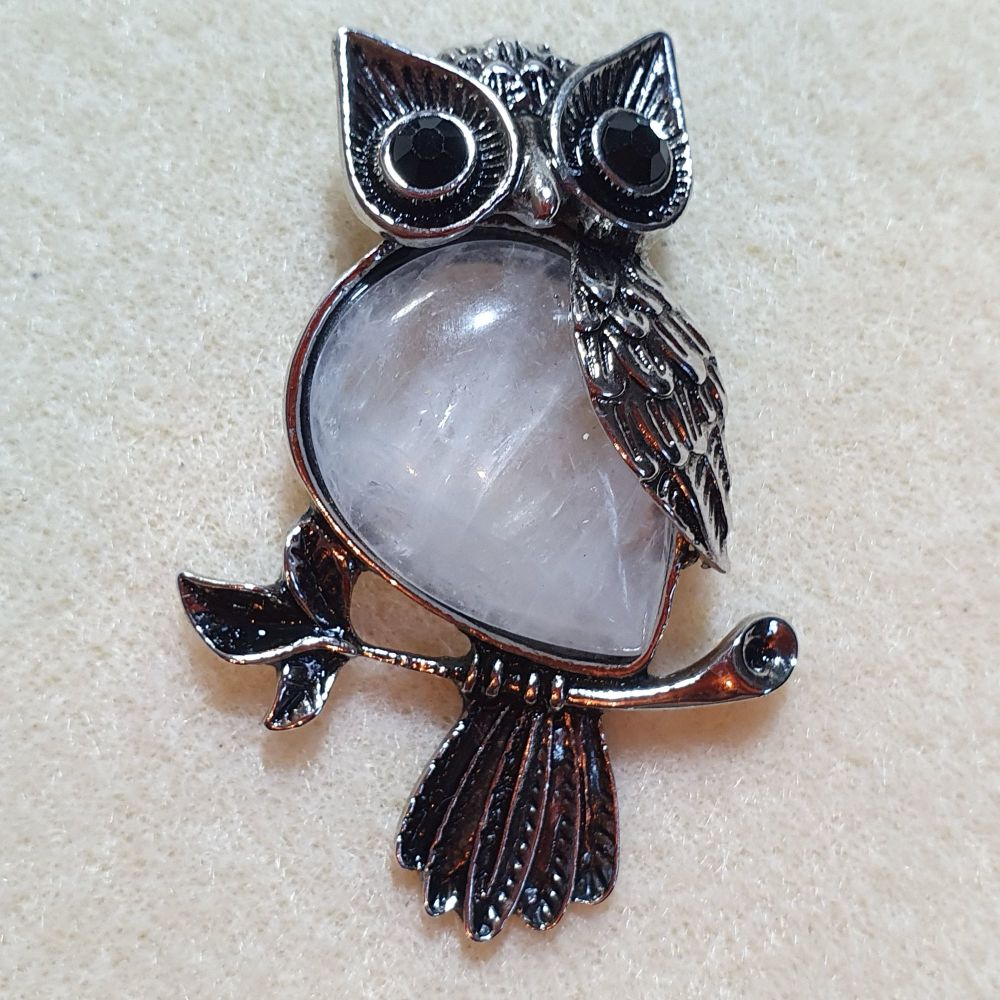 Owl Clear Quartz Gemstone Pendant