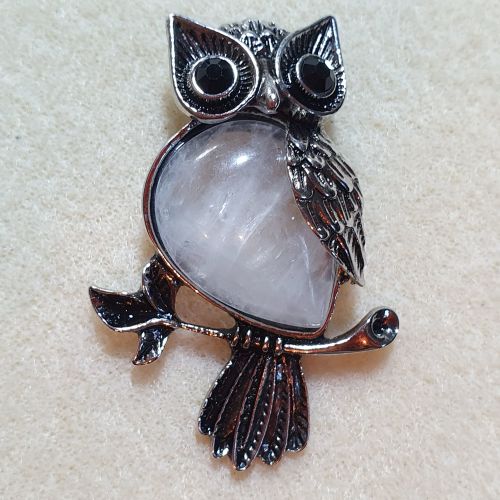 Owl Clear Quartz Gemstone Pendant