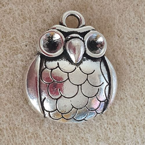 Owl Round Silver Colour Metal Pendant