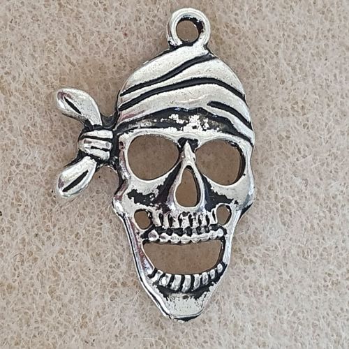 Skull Bandana Silver Colour Metal Charm