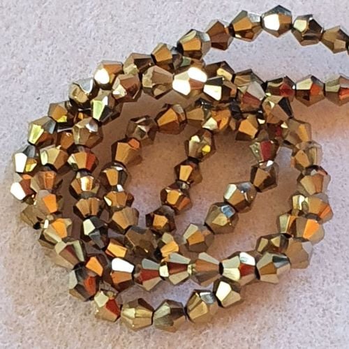 Golden Glass 4mm Faceted Bicone Beads