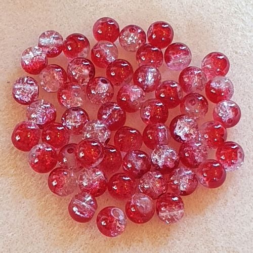 Red Clear Crackle Glass 6mm Beads