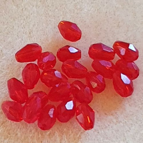 Red Faceted Drop Glass Beads