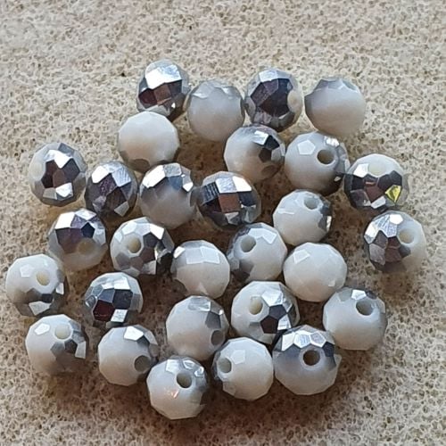 Silver and White Electroplate Glass Beads