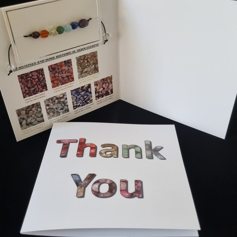 Thank You Card with Chakra Bracelet -Gemstone Crystal Beads Gift - Card wit