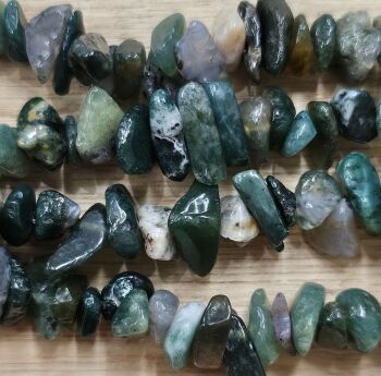 Natural Moss Agate Chip Bead Strand