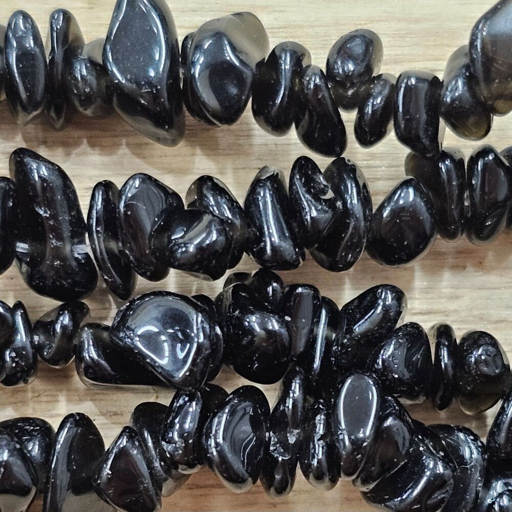 Natural Obsidian Chip Bead Strand