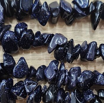 Synthetic Blue Goldstone Chip Bead Strand