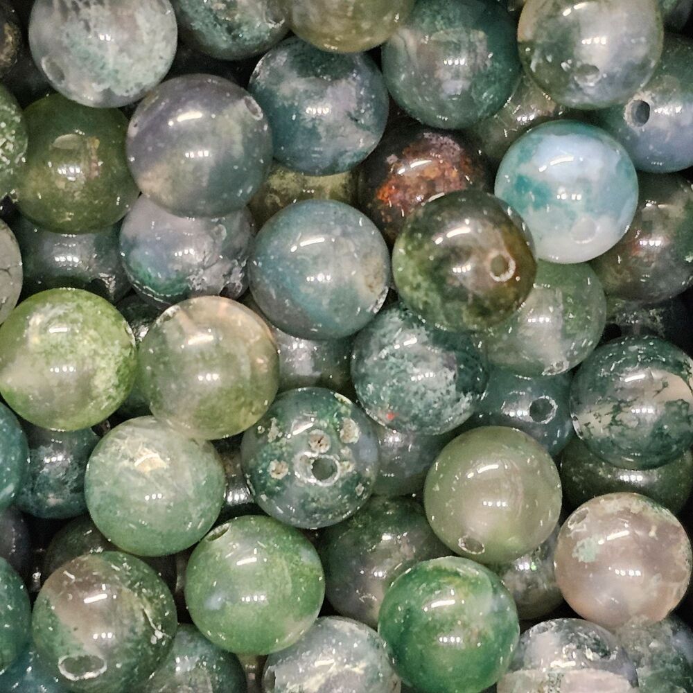 Moss Agate Bead/ Beads approx 8mm