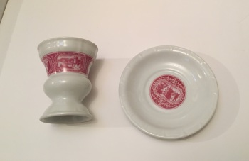 New In - Heindrich ( Germany ) - a pair of pink & white tall cups and saucers.