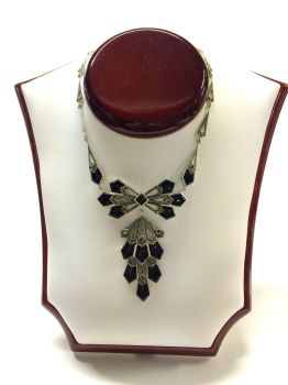 Silver and marcasite necklace with black detail. Art Deco style .