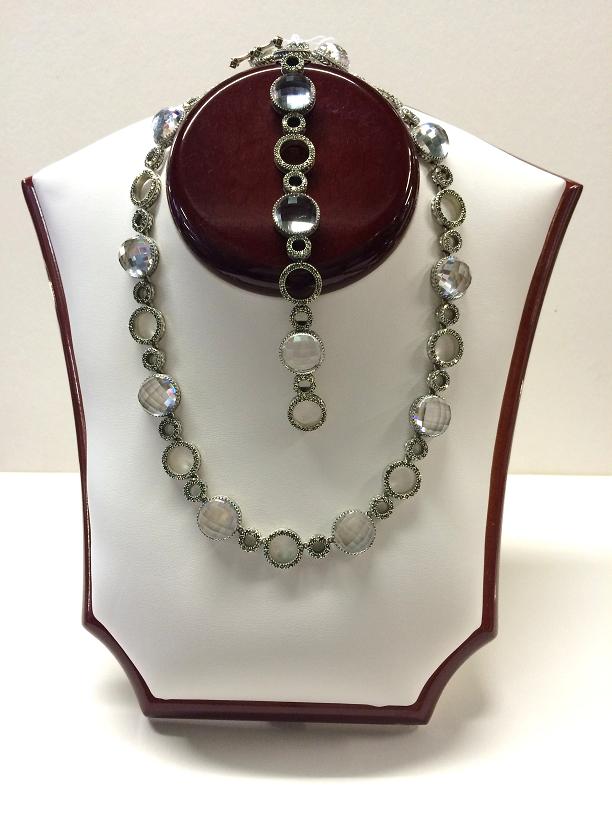 Silver and marcasite necklace and matching bracelet with