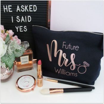 Personalised "Future MRS...." Cotton Cosmetic Make Up Bag with Ring