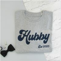 "Hubby Est" Men's Retro Font Organic Cotton Short Sleeve Tee - Perfect new husband gift