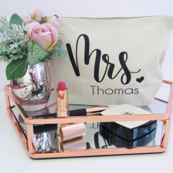  Personalised "MRS...." Cotton Cosmetic Make Up Bag with heart 