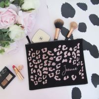  <!-- 003 -->Personalised Leopard Print Design Large Cotton Cosmetic Make Up Bag
