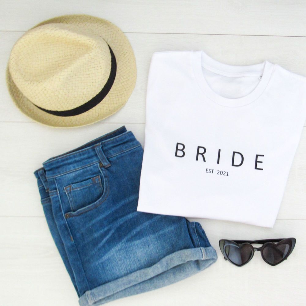  <!-- 001 --> Bride Est Personalised Women's Organic Cotton Short Sleeve Te