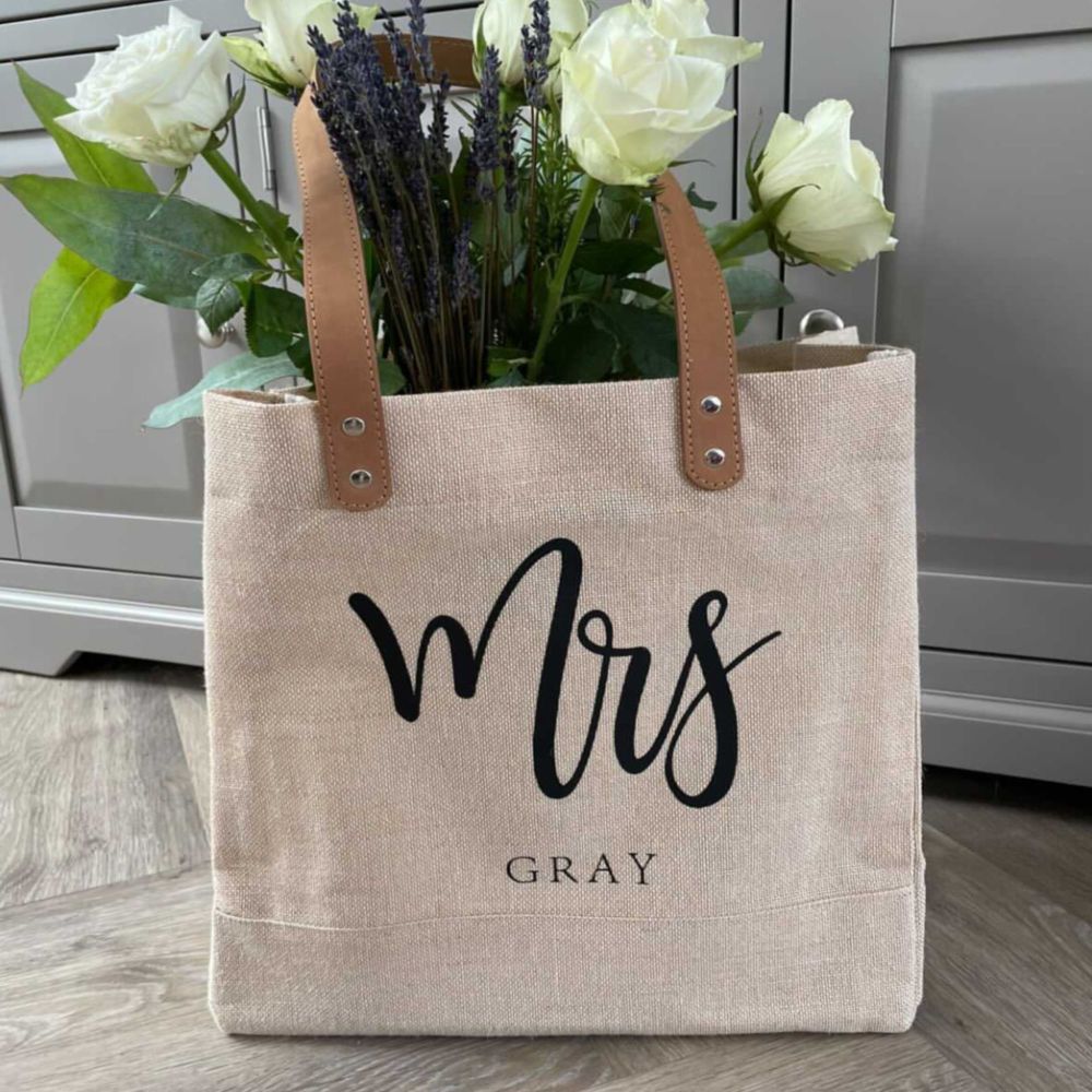 "MRS.." Large Personalised Luxury Jute Canvas Shopping Bag