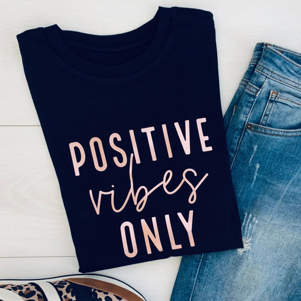  <!-- 002 -->Positive Vibes Only Women's Slogan Organic Cotton Short Sleeve