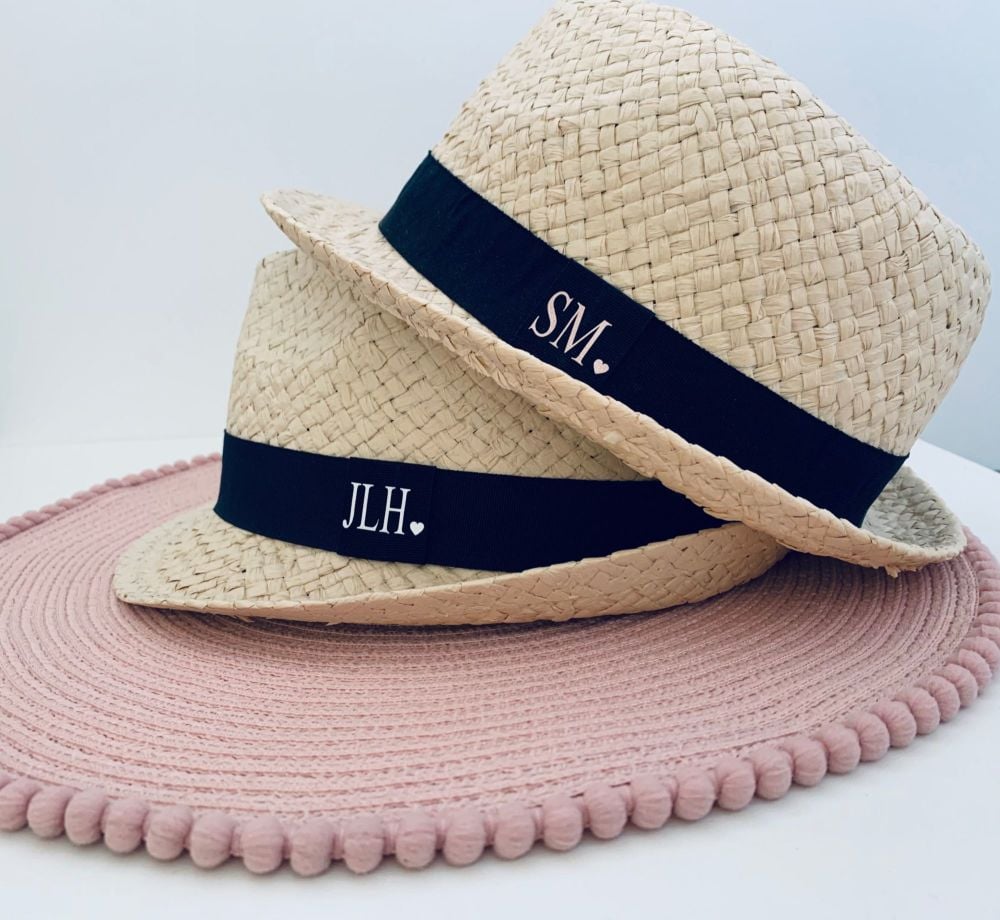  <!-- 00 --> Personalised Initials Straw Trilby Hat