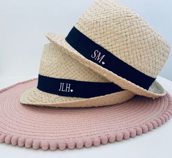  Personalised Initials Straw Trilby Hat