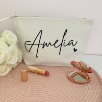 <!-- 001 -->Personalised Name With Little Heart Cotton Cosmetic Make Up Bag