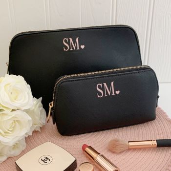 Personalised Leather Look Initial & Heart Make Up Bag