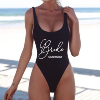 Personalised Bride Black Swimsuit