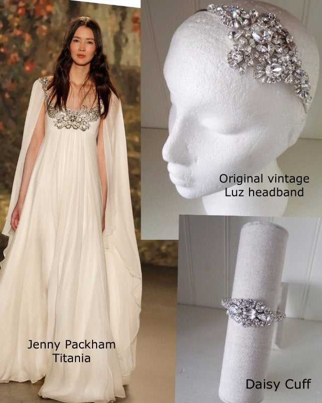 Jenny Packham titania with the Jo Barnes Luz original vintage headdress