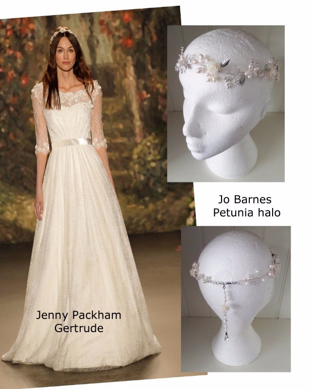 Jenny Packham Gertrude with the Jo Barnes Petunia halo