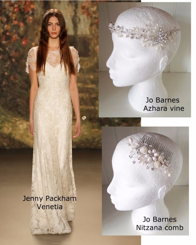 Jenny Packham venetia gown with Jo Barnes Azhara hair vine and Nitzana com