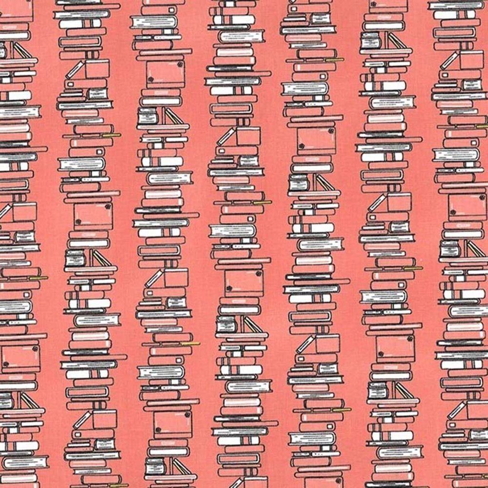 Curiosity ~ Michael Miller Fabrics ~ Book Stacks  ~ Coral