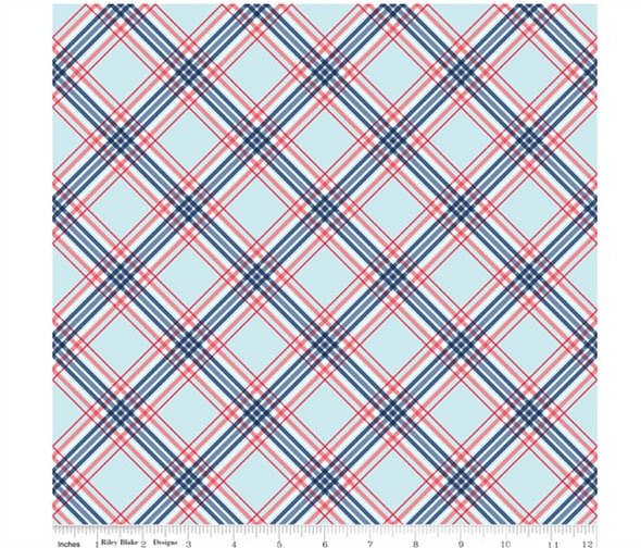 CLEARANCE Notting Hill Banner Panel P10208 Blue - by Riley Blake - England  Union Jack Flowers Plaid Triangles - Quilting Cotton Fabric