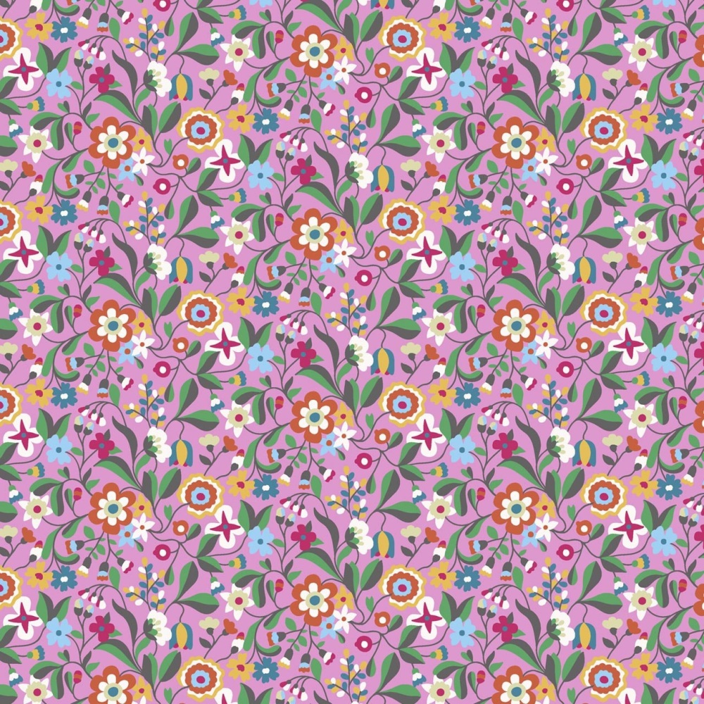 Kaleidoscope Ace  ~ Cotton Lawn ~  Dashwood Studio ~ Cottage Garden Flowers on Light Pink