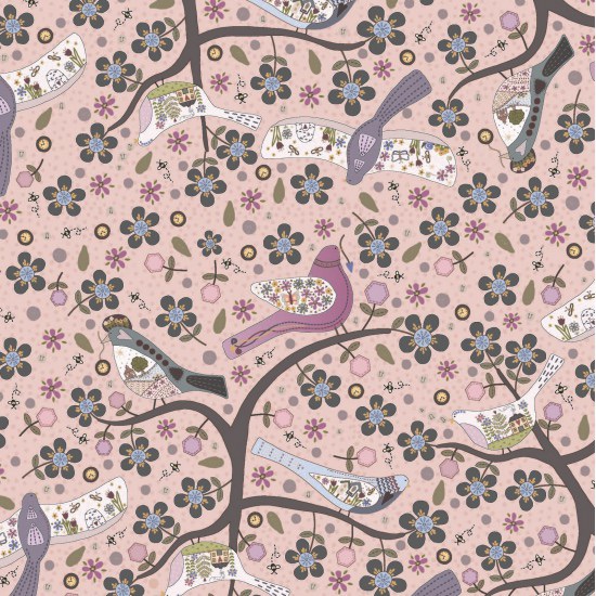 Garden of Flowers ~ Lynette Anderson ~ Birds ~ Multi Pink