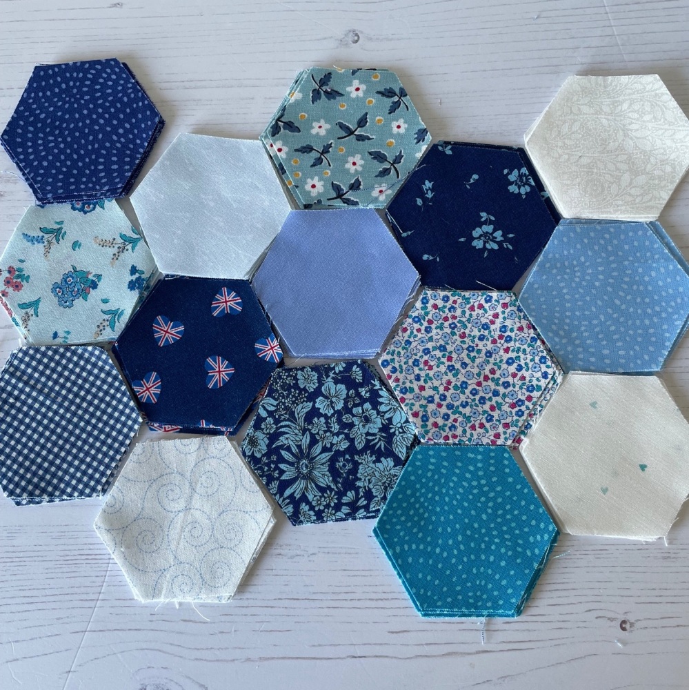 Precut Hexies Blue/White Collection.