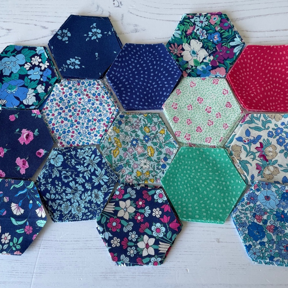 Precut Hexies Blue/Green/Pink Collection.