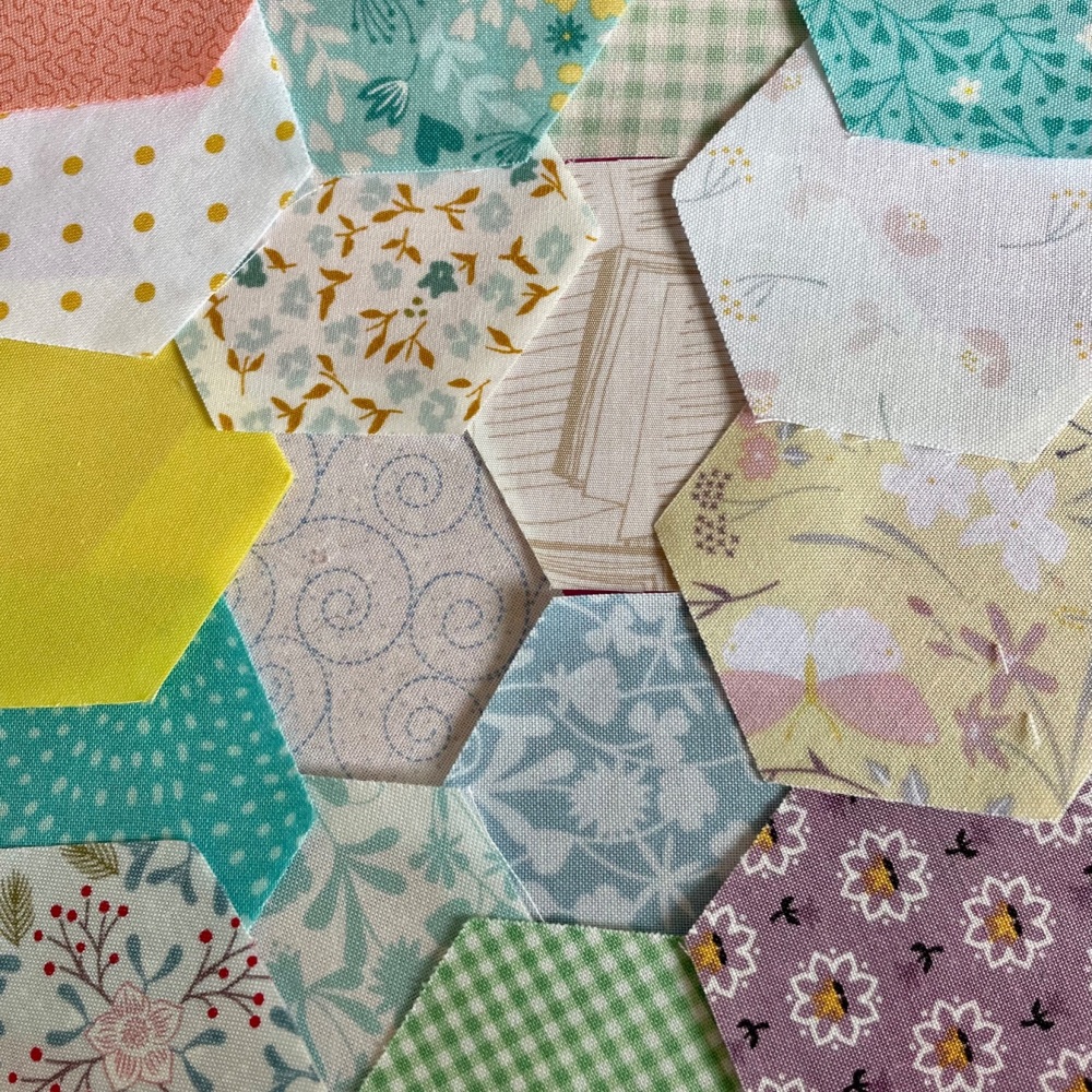 50 Precut Hexies in Pastels and Low Volume Colours and Patterns