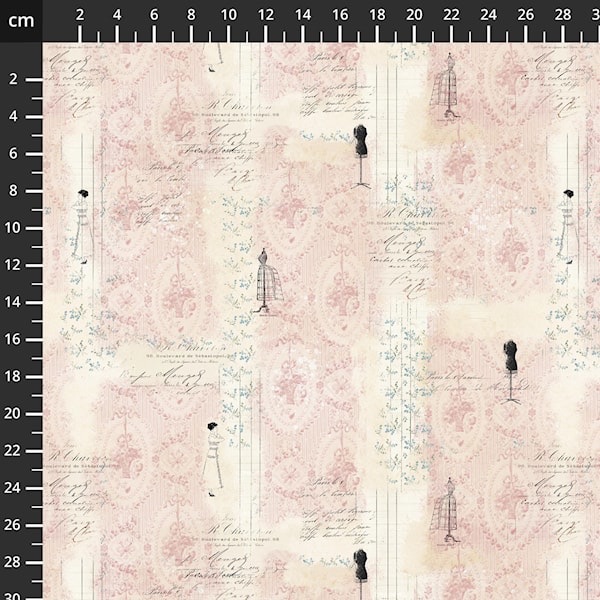 Parisian Snippets ~ Blank Quilting ~ Mannequins and Stripes ~ Lt Pink