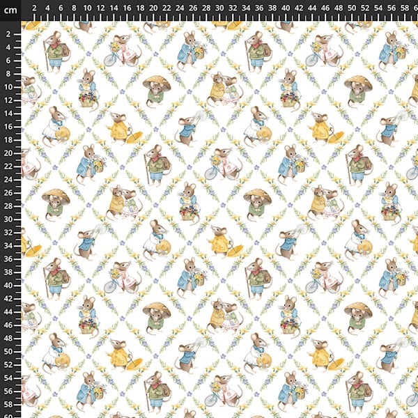 Country Mouse ~ Deborah Edwards ~ Northcott ~ Diamond Grid ~ White